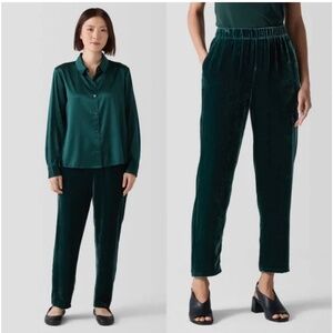 NWT Eileen Fisher Velvet High Pleated Waist Pull-On Tapered Ankle Pants Sz M